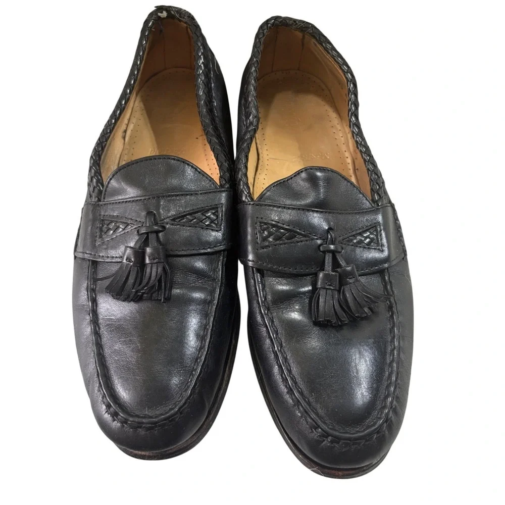 Allen Edmond Maxfield Mens‎ Black Leather Tassel Loafers Woven  Shoes 13 B